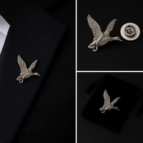 Flying duck lapel pin badge - duck,