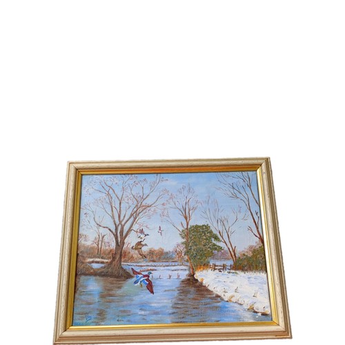 Vintage framed signed canvas - framed,